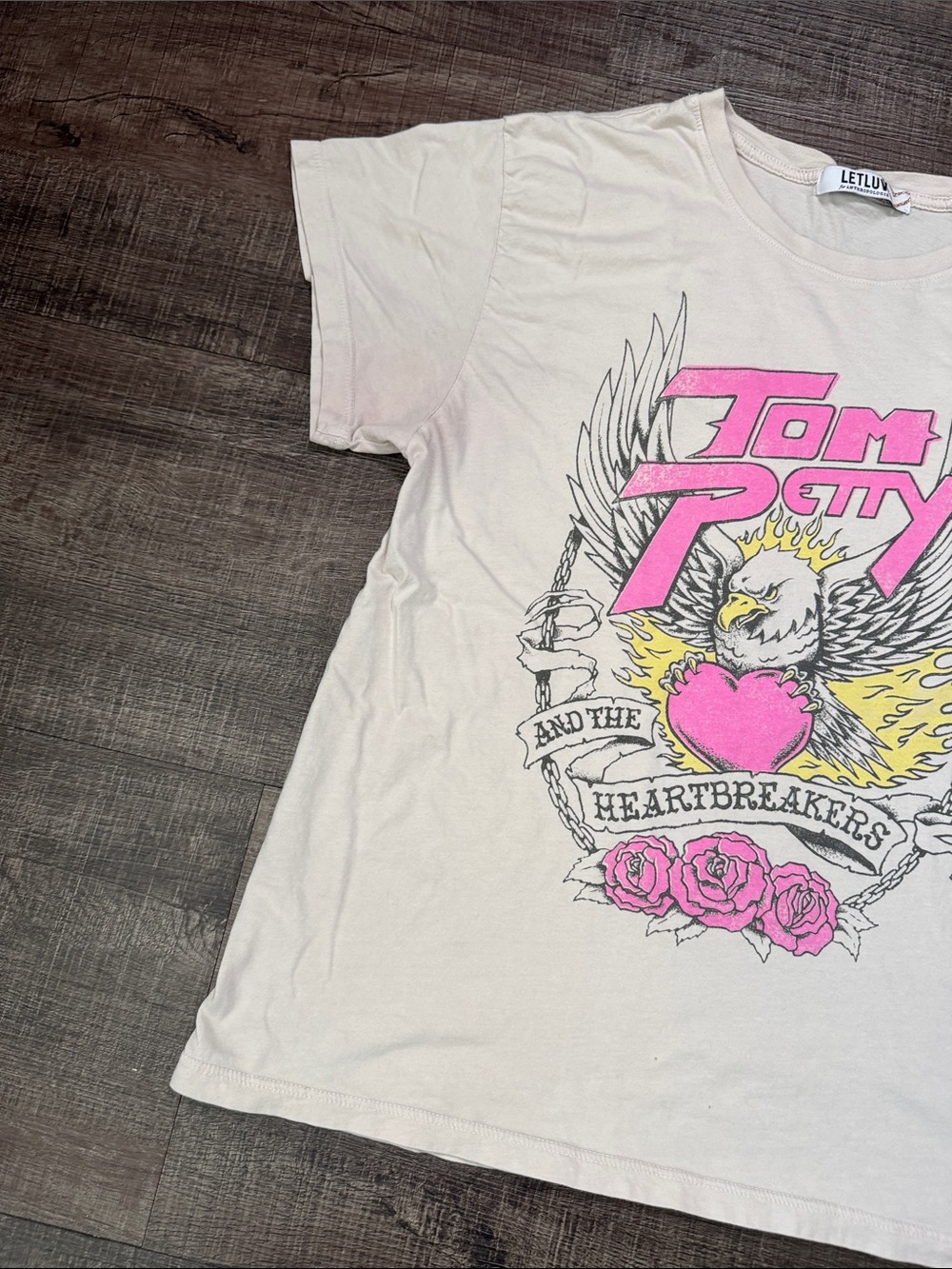 Anthropologie LETluv Tom Petty Graphic Tee in Cream with Pink and Yellow Artwork - Picture 2 of 6
